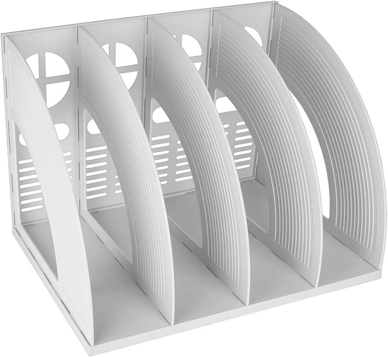 SAYEEC Sturdy Maganize Holder Desktop File Holder Organizer Plastic 4 Section Frames File Dividers Document Cabinet Rack Display Storage Organizer Box (Light Grey) - Image 1